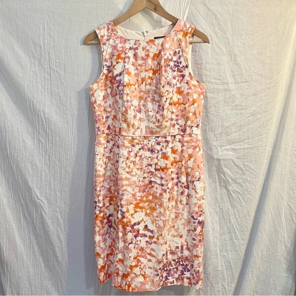 Ann Taylor Pink Purple Cream Abstract Sleeveless Sheatb Dress Petite, LP/14P - Picture 4 of 13